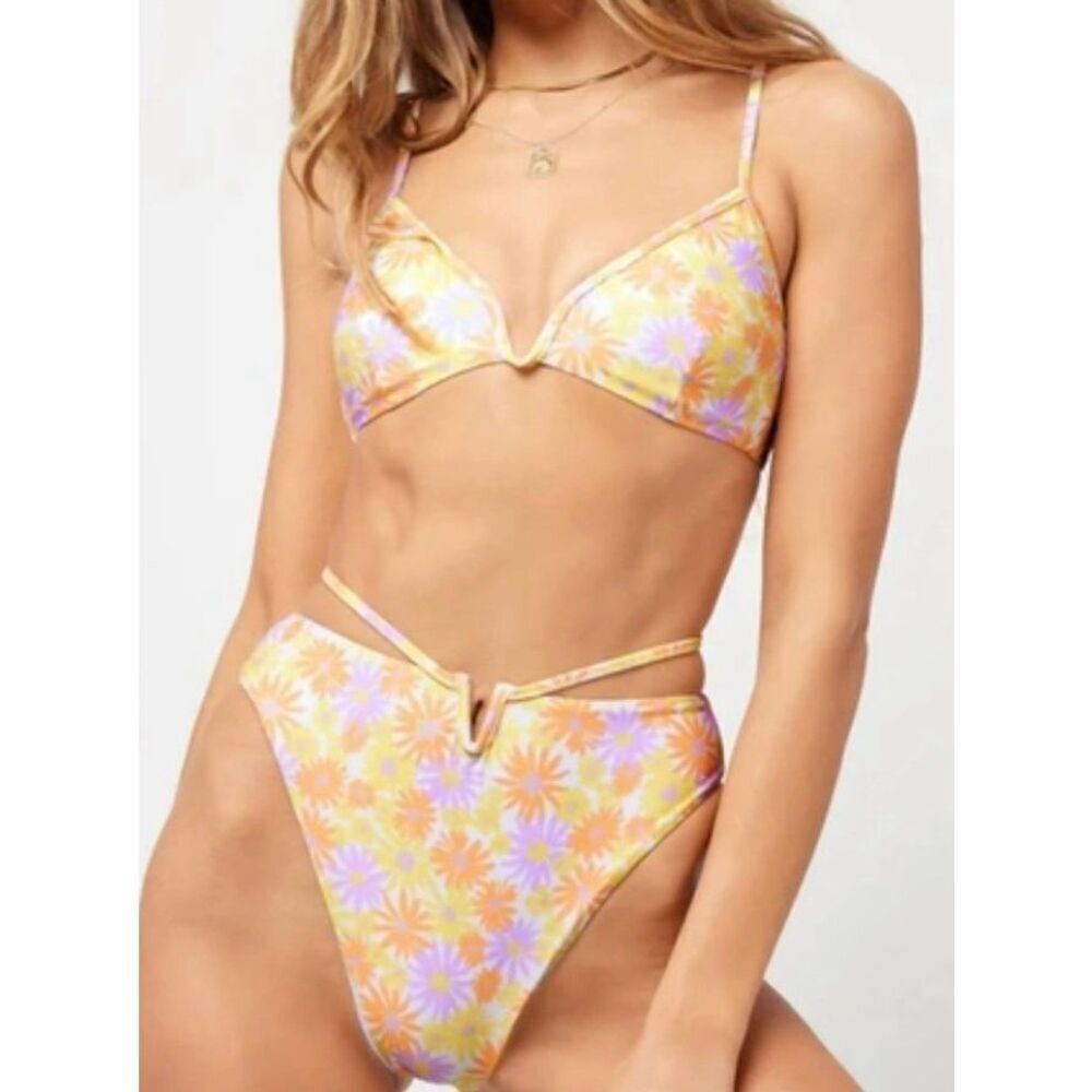 L* Space Floral Joy Bitsy Bikini Bottoms Sz Large NWT